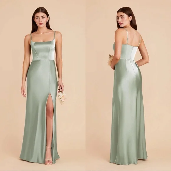 BIRDY GREY Satin Side Slit Maxi Gown Bridesmaid Mint Green Dress Sz XXL - Picture 3 of 6
